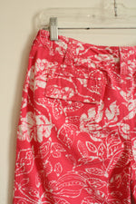 Caribbean Joe Pink and White Tropical Floral Print Bermuda Shorts | 8