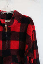 Mountain Ridge Red & Black Buffalo Plaid Fuzzy 1/4 Zip Sweatshirt | 1X
