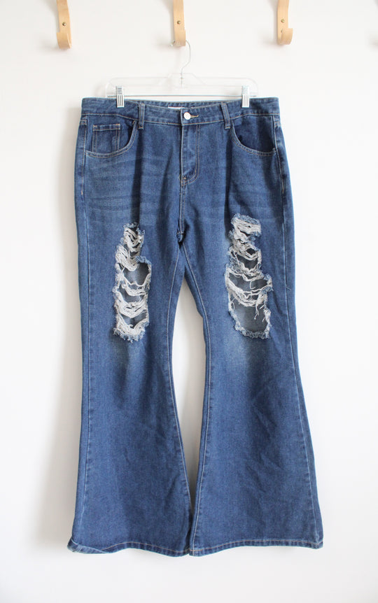Miss Look Distressed Flare Leg Jeans | XL