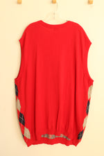 King Size Red Navy and Gray Cotton Argyle Style Sweater Vest | 4XL