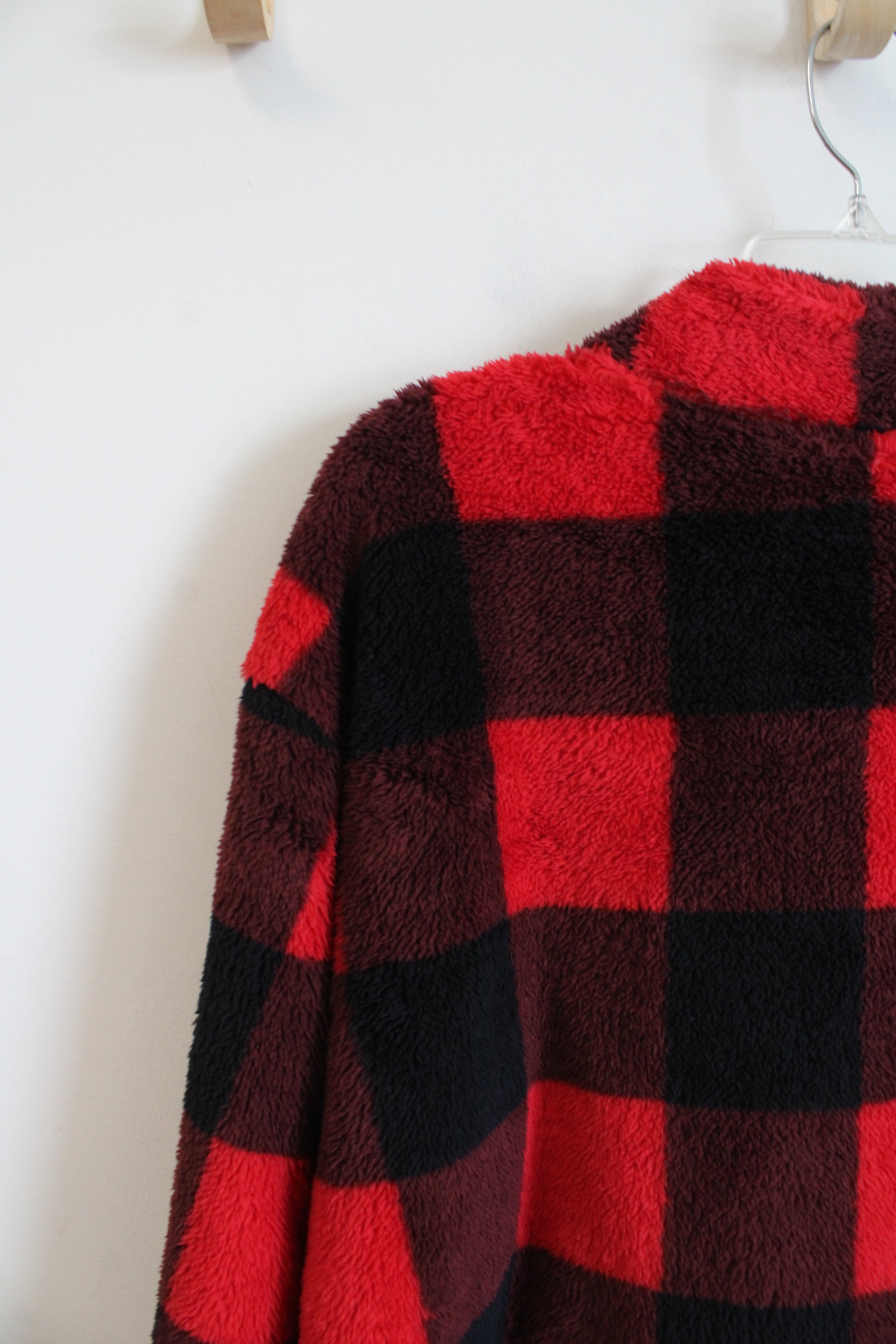 Mountain Ridge Red & Black Buffalo Plaid Fuzzy 1/4 Zip Sweatshirt | 1X