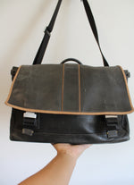 Coach Vintage Black Brown Trim Leather Messenger Bag