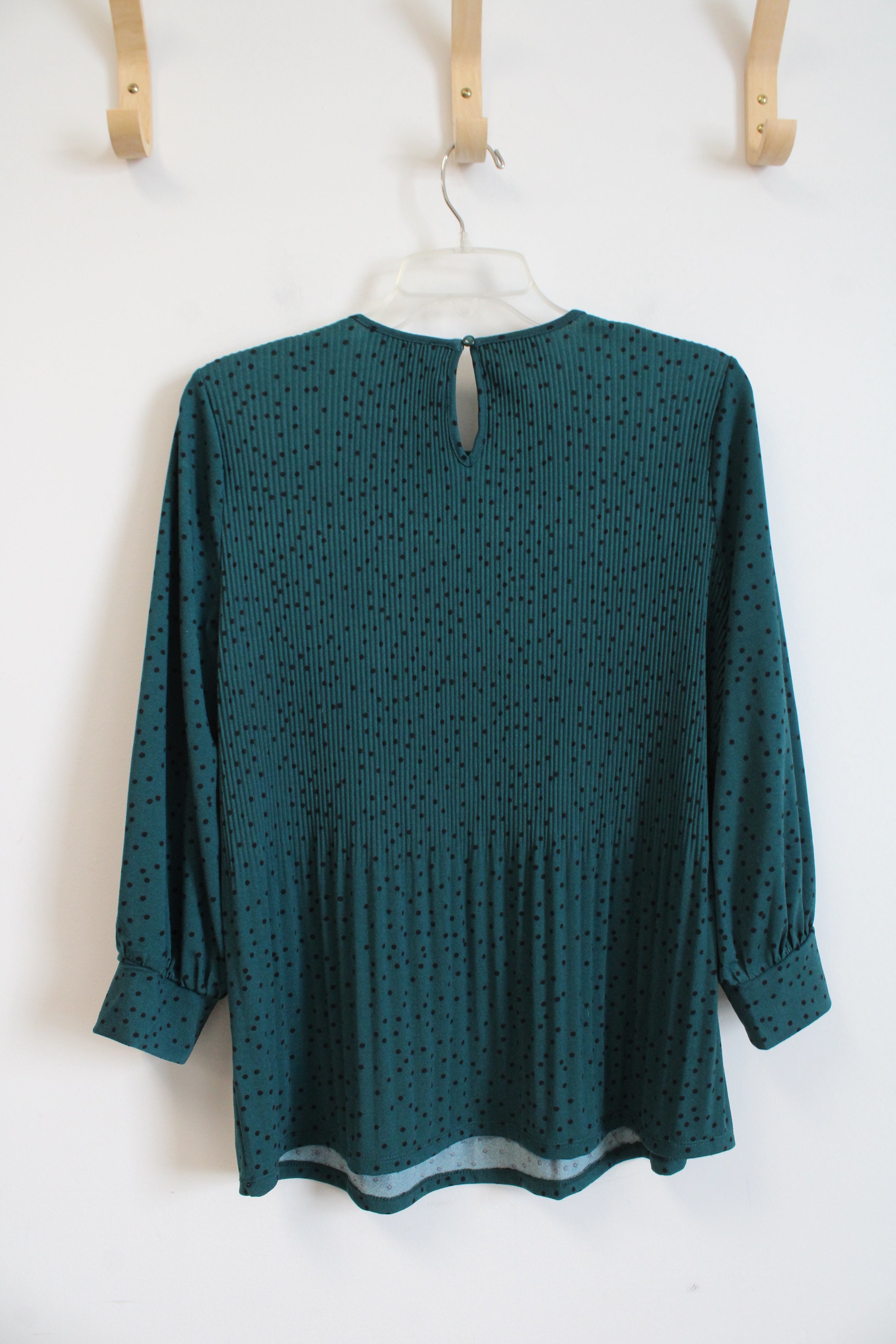 NEW Adrianna Papell Green & Black Dotted Pleated Long Sleeved Top | L