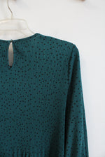 NEW Adrianna Papell Green & Black Dotted Pleated Long Sleeved Top | L