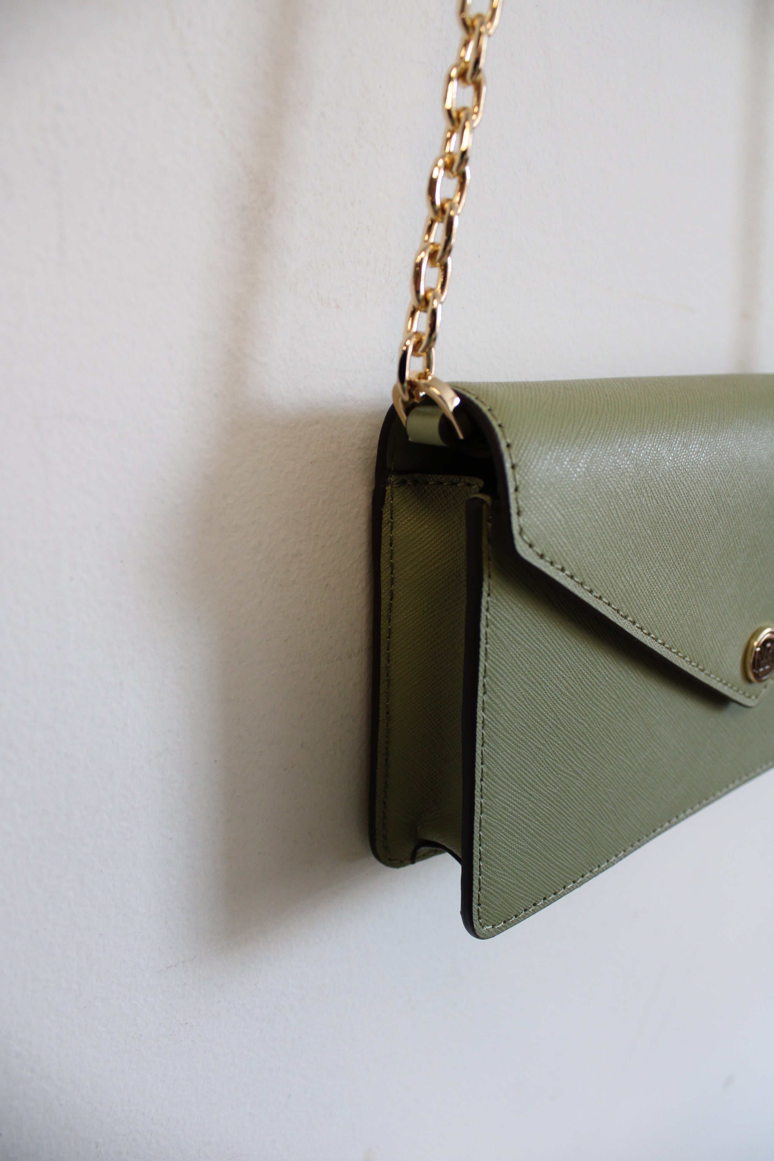 Michael Kors Jet Set Travel Green Gold Chain Crossbody Bag