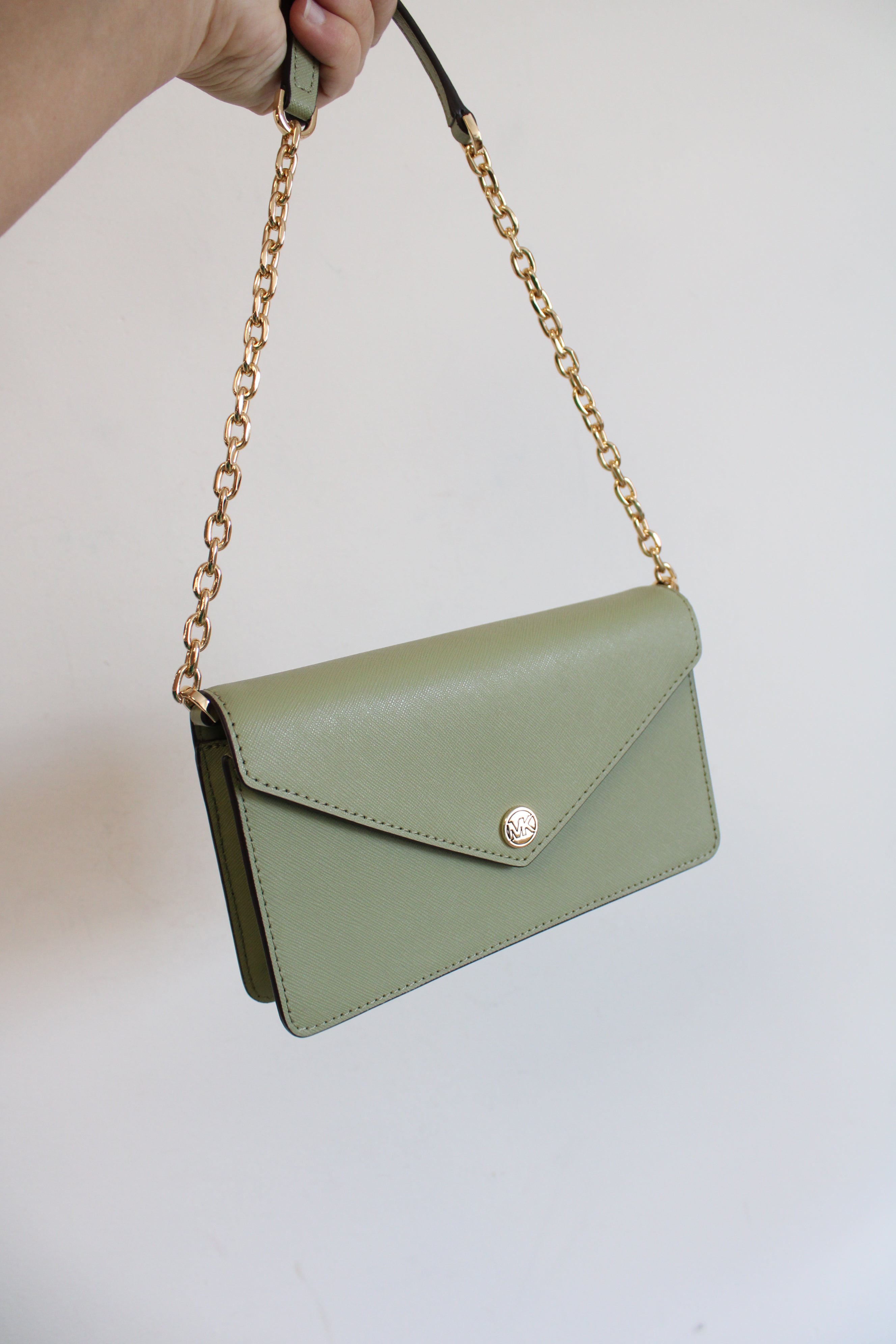 Michael Kors Jet Set Travel Green Gold Chain Crossbody Bag