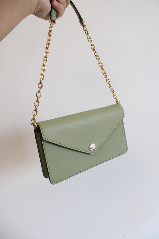 Michael Kors Jet Set Travel Green Gold Chain Crossbody Bag