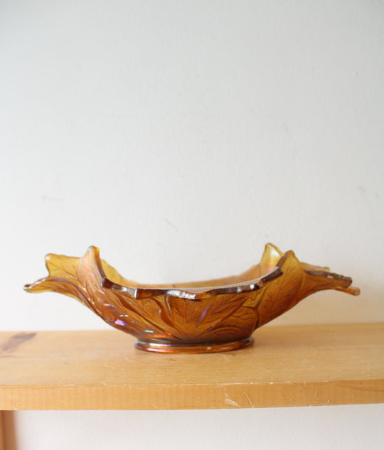 Vintage Fenton Iridescent Marigold Oval Leaf Dish