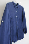 Ralph Lauren Blue Silk Knit Button Down Top | L
