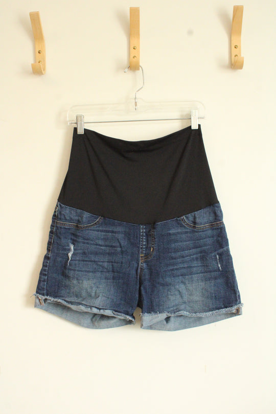 Just Black Maternity Medium wash Distressed Denim Shorts | 10