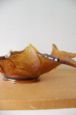 Vintage Fenton Iridescent Marigold Oval Leaf Dish