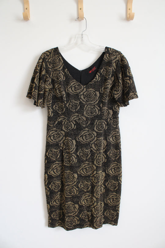 Dien Nhui Black & Gold Metallic Floral Dress | M