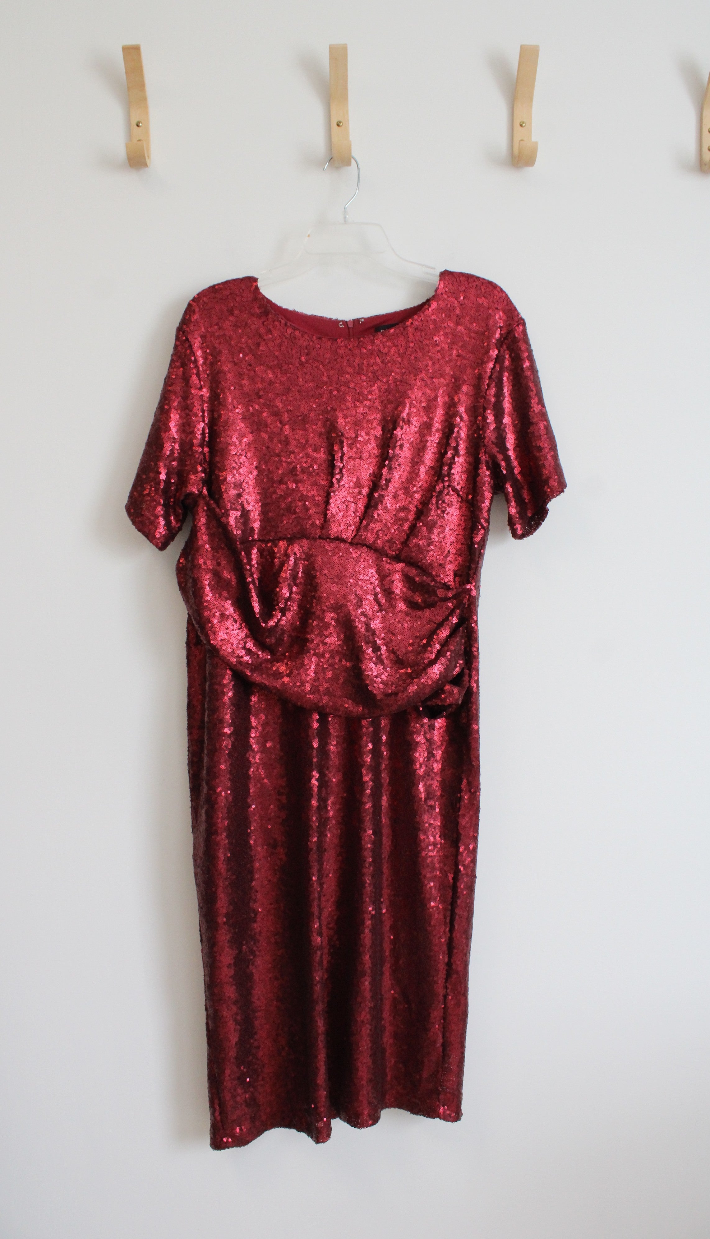 Eloquii Wine Red Sequined Draped Waist Dress | 18
