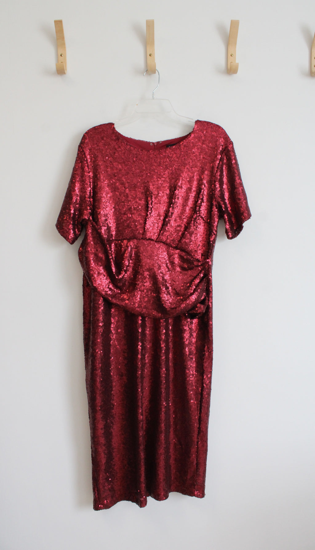 Eloquii Wine Red Sequined Draped Waist Dress | 18