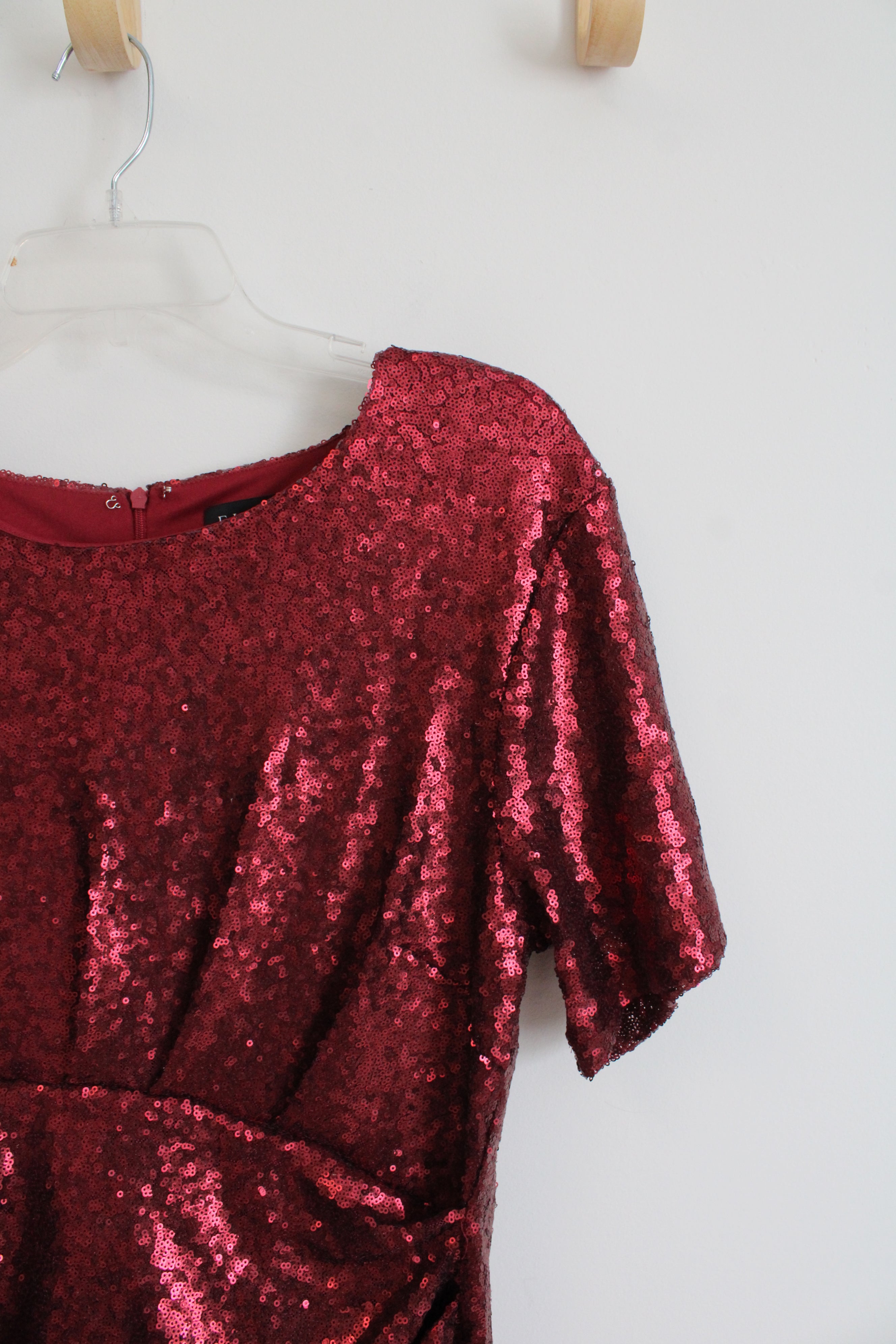 Eloquii Wine Red Sequined Draped Waist Dress | 18