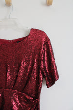 Eloquii Wine Red Sequined Draped Waist Dress | 18