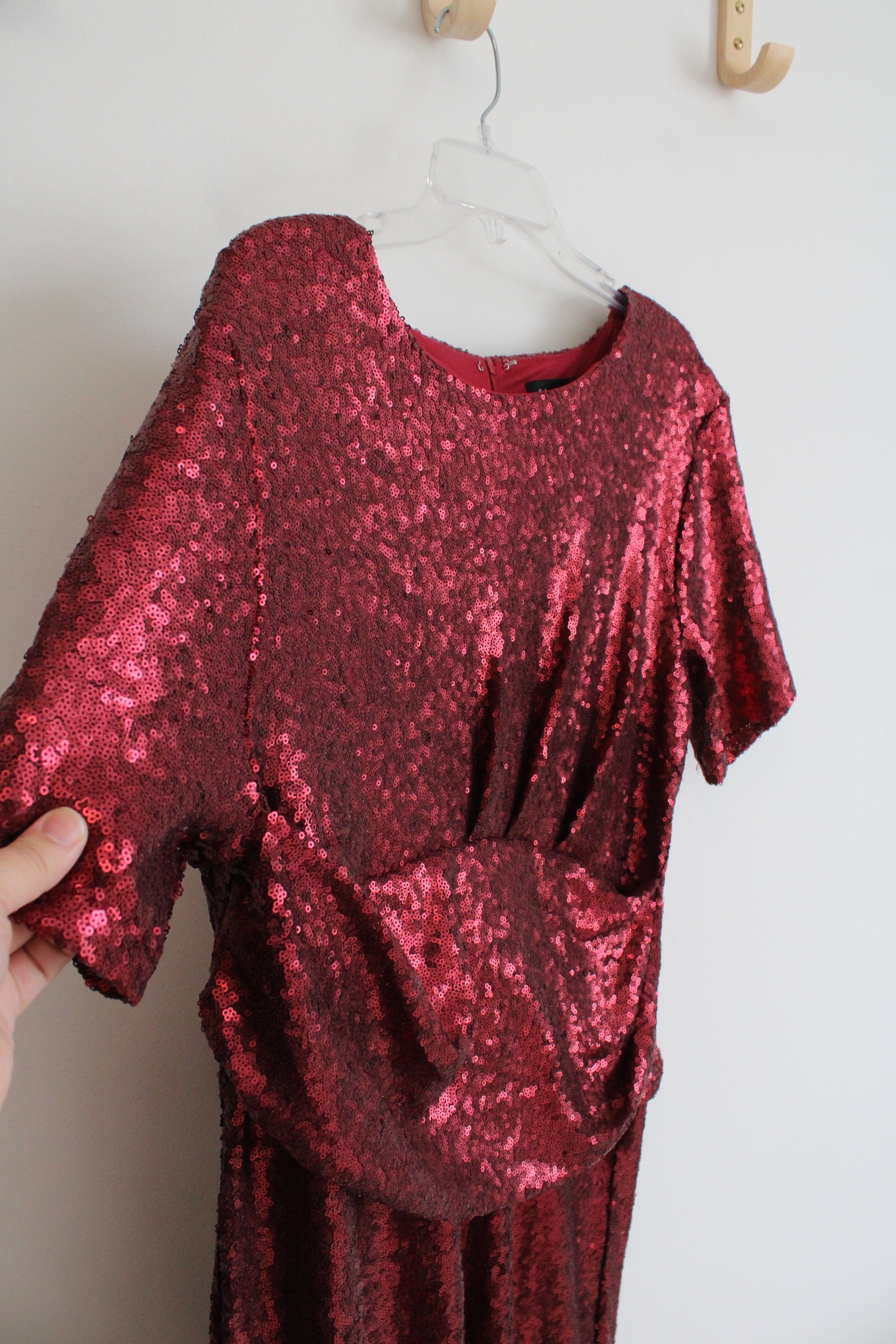 Eloquii Wine Red Sequined Draped Waist Dress | 18