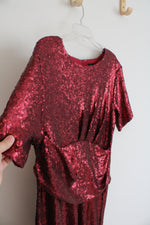 Eloquii Wine Red Sequined Draped Waist Dress | 18