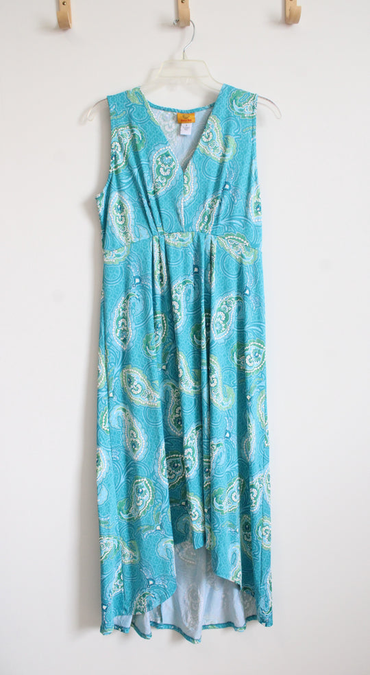 Ruby Rd. Blue Green & White Paisley Hi/Low Dress | S