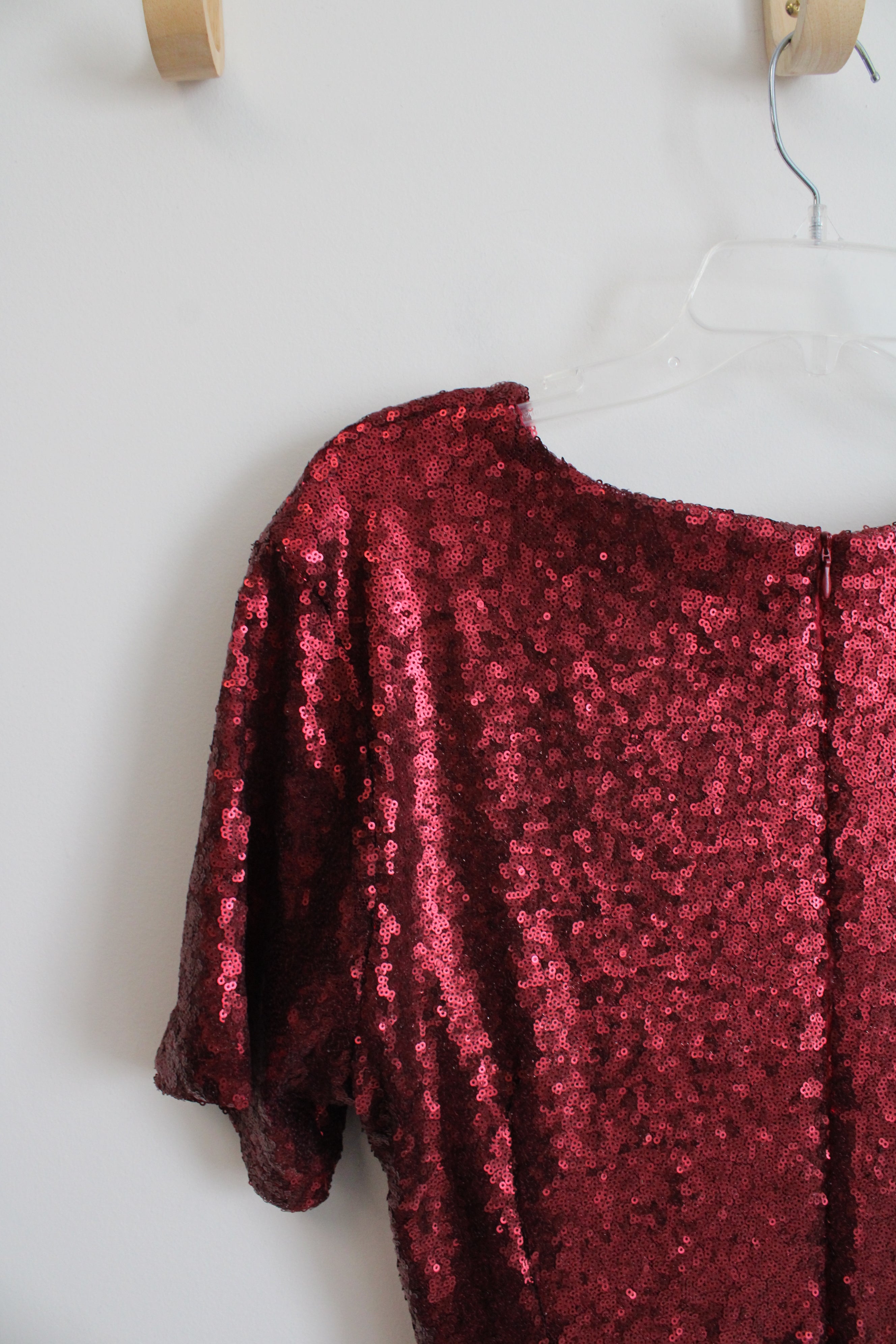 Eloquii Wine Red Sequined Draped Waist Dress | 18