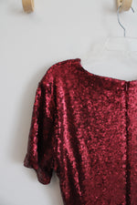 Eloquii Wine Red Sequined Draped Waist Dress | 18