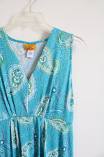 Ruby Rd. Blue Green & White Paisley Hi/Low Dress | S