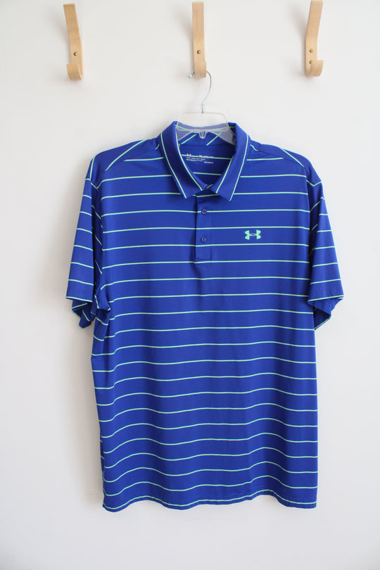 Under Armour Loose Fit Blue & Green Striped Polo Shirt | 2XL