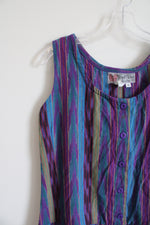 Popol Vuh Vintage Purple Blue & Green Striped Cotton Dress | S
