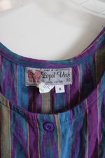 Popol Vuh Vintage Purple Blue & Green Striped Cotton Dress | S