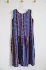 Popol Vuh Vintage Purple Blue & Green Striped Cotton Dress | S