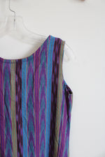 Popol Vuh Vintage Purple Blue & Green Striped Cotton Dress | S