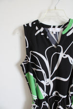 Susan Graver Black Green & White Floral Tiered Dress | S