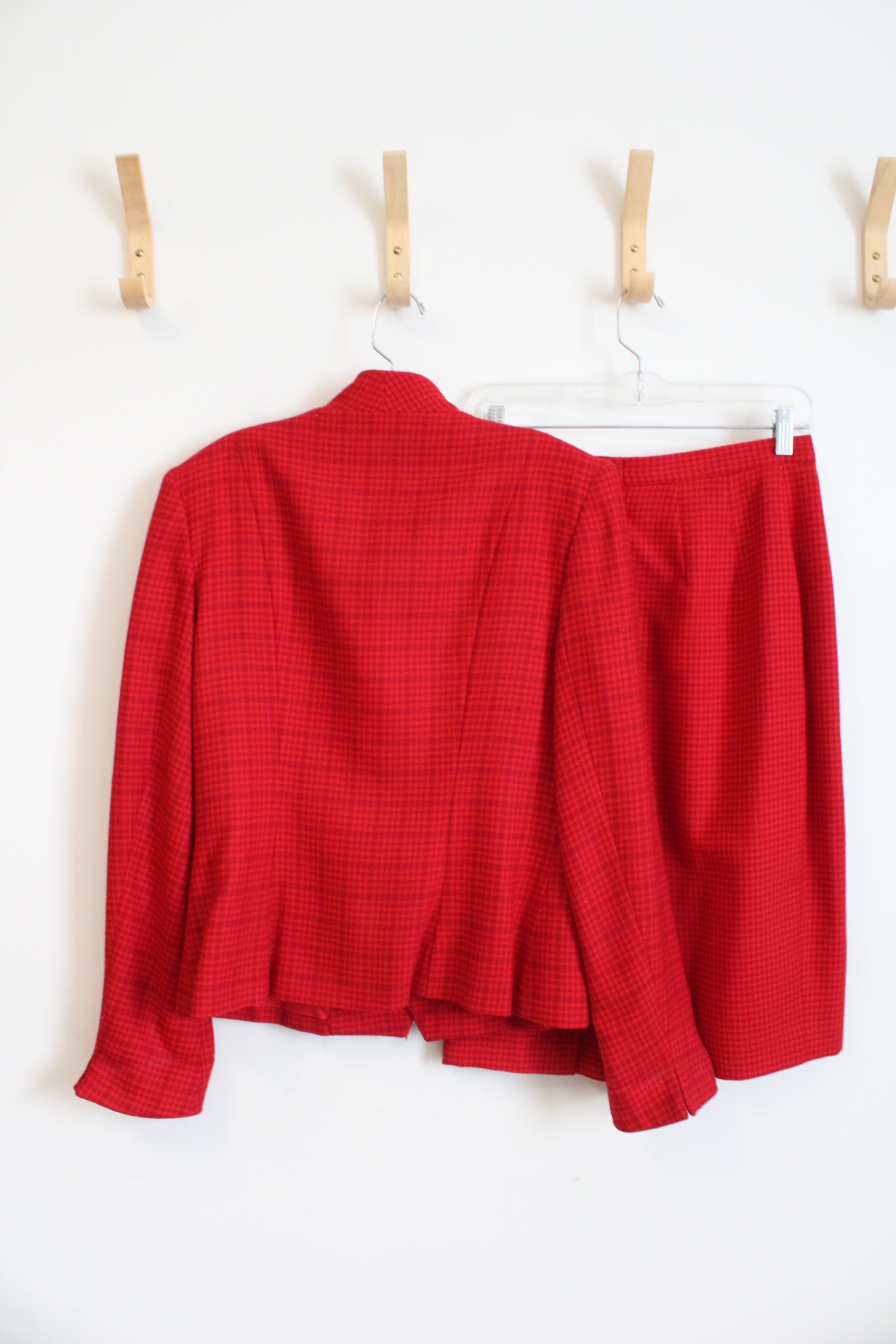 Christian Dior Vintage Red Wool Houndstooth Blazer & Skirt Set | 8