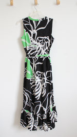 Susan Graver Black Green & White Floral Tiered Dress | S