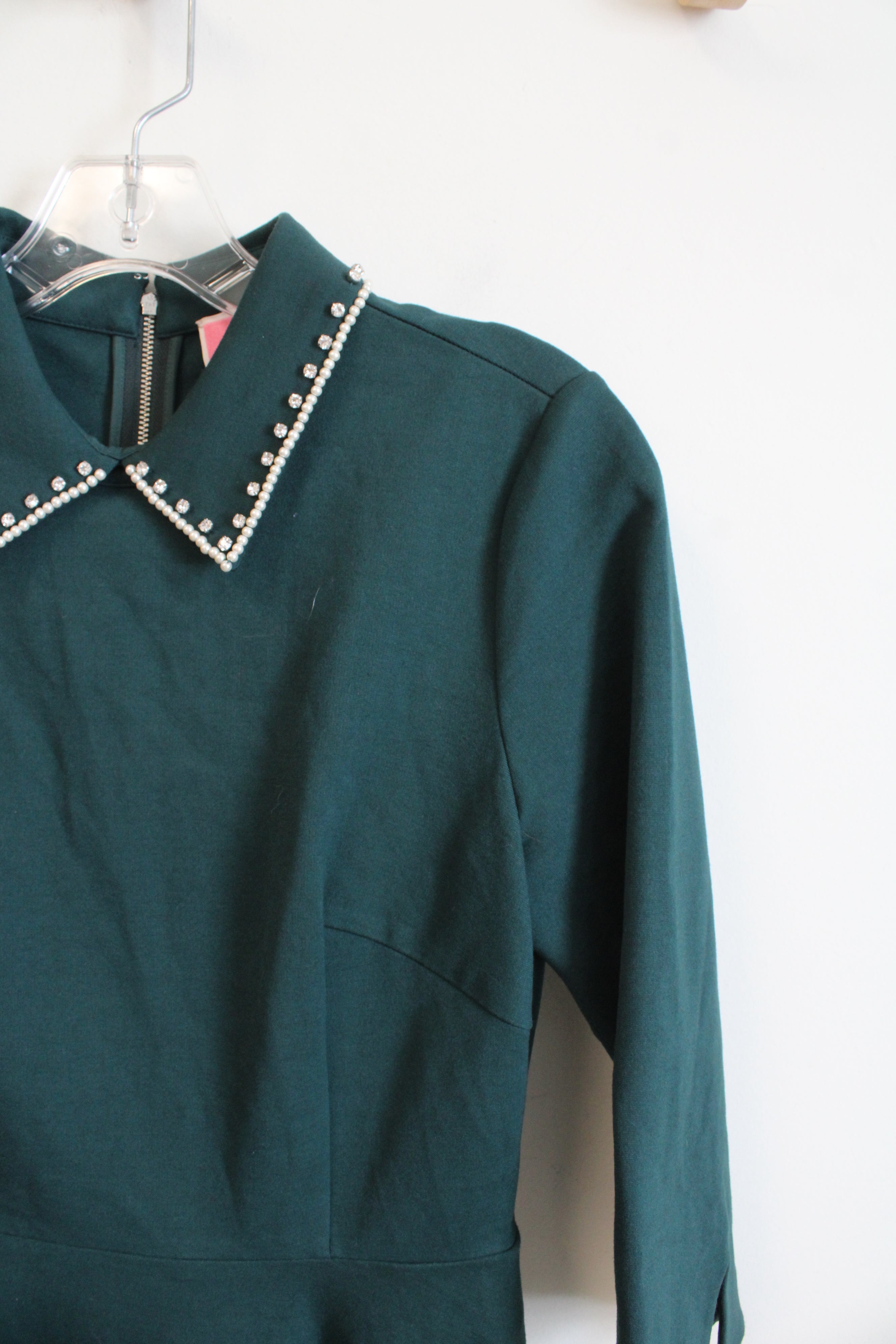 Kate Spade Emerald Green Diamante Collared Fit & Flare Dress | S