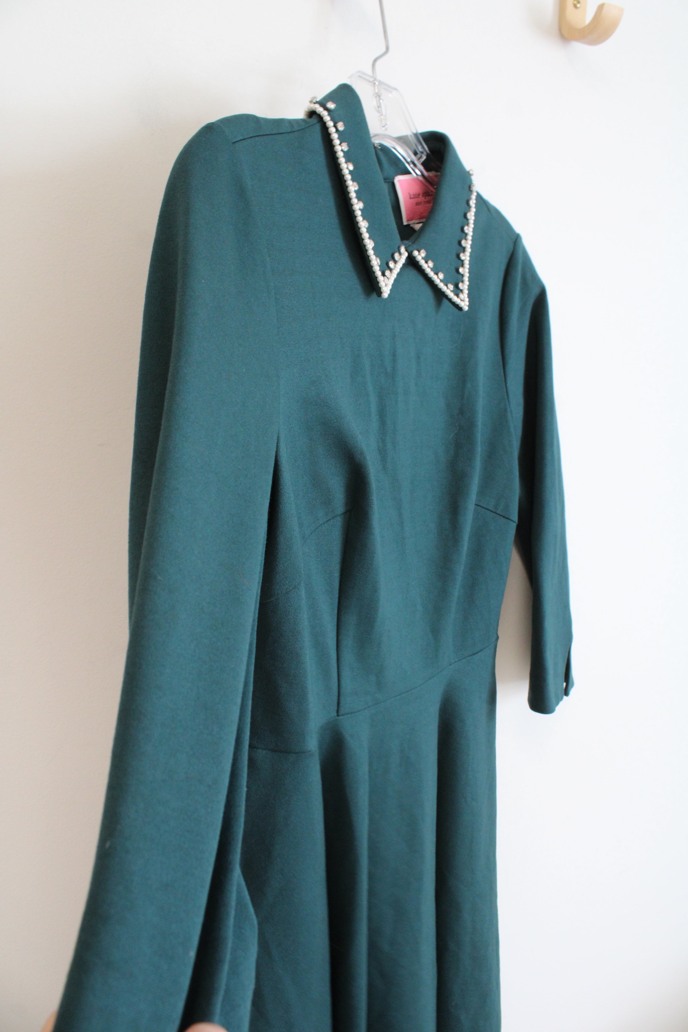 Kate Spade Emerald Green Diamante Collared Fit & Flare Dress | S