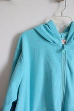 Quaker Factory Blue Embellished Fleece Full Zip Jacket | 3X