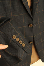 Haggar Navy Blue and Tan Plaid Suit Jacket | 40L