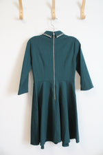 Kate Spade Emerald Green Diamante Collared Fit & Flare Dress | S