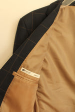 Haggar Navy Blue and Tan Plaid Suit Jacket | 40L