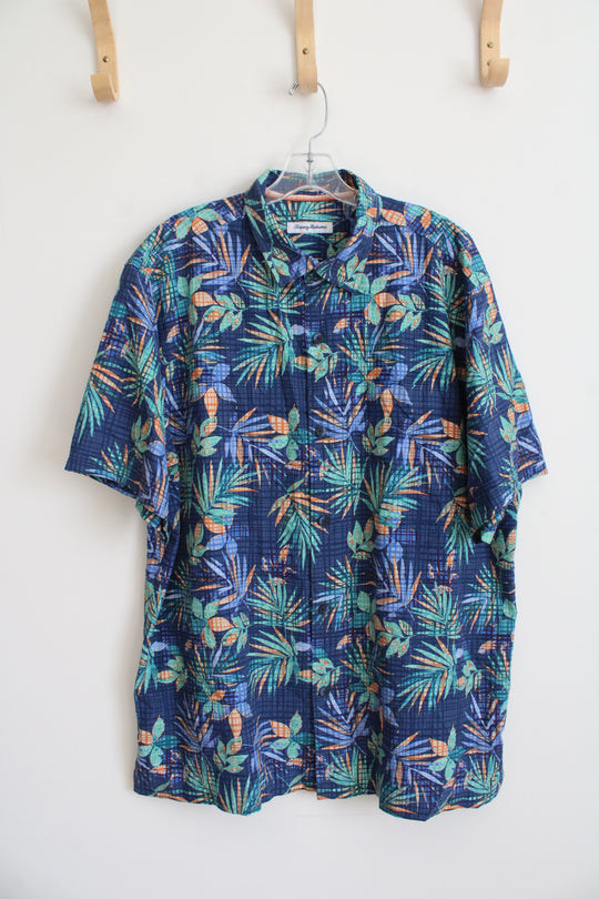 NEW Tommy Bahama Blue Green & Orange Tropical Silk Blend Button Down Shirt | XL