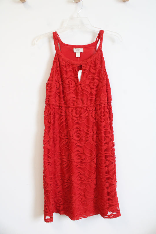 NEW LOFT Red Lace Keyhole Dress | S