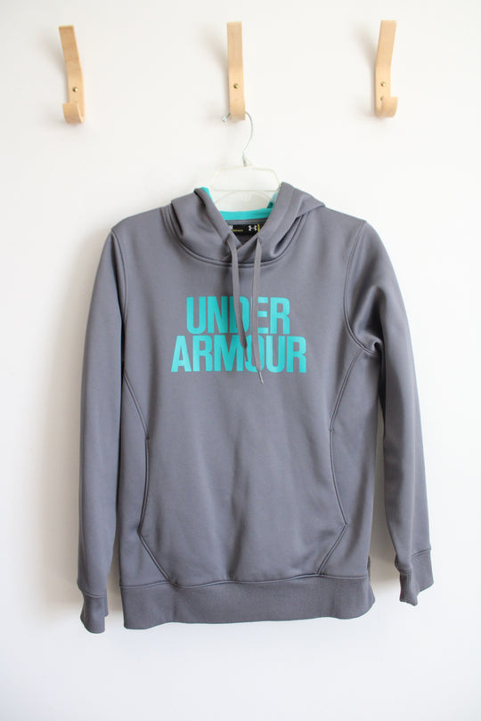 Under Armour Fleece Lined Gray & Teal Hoodie | M