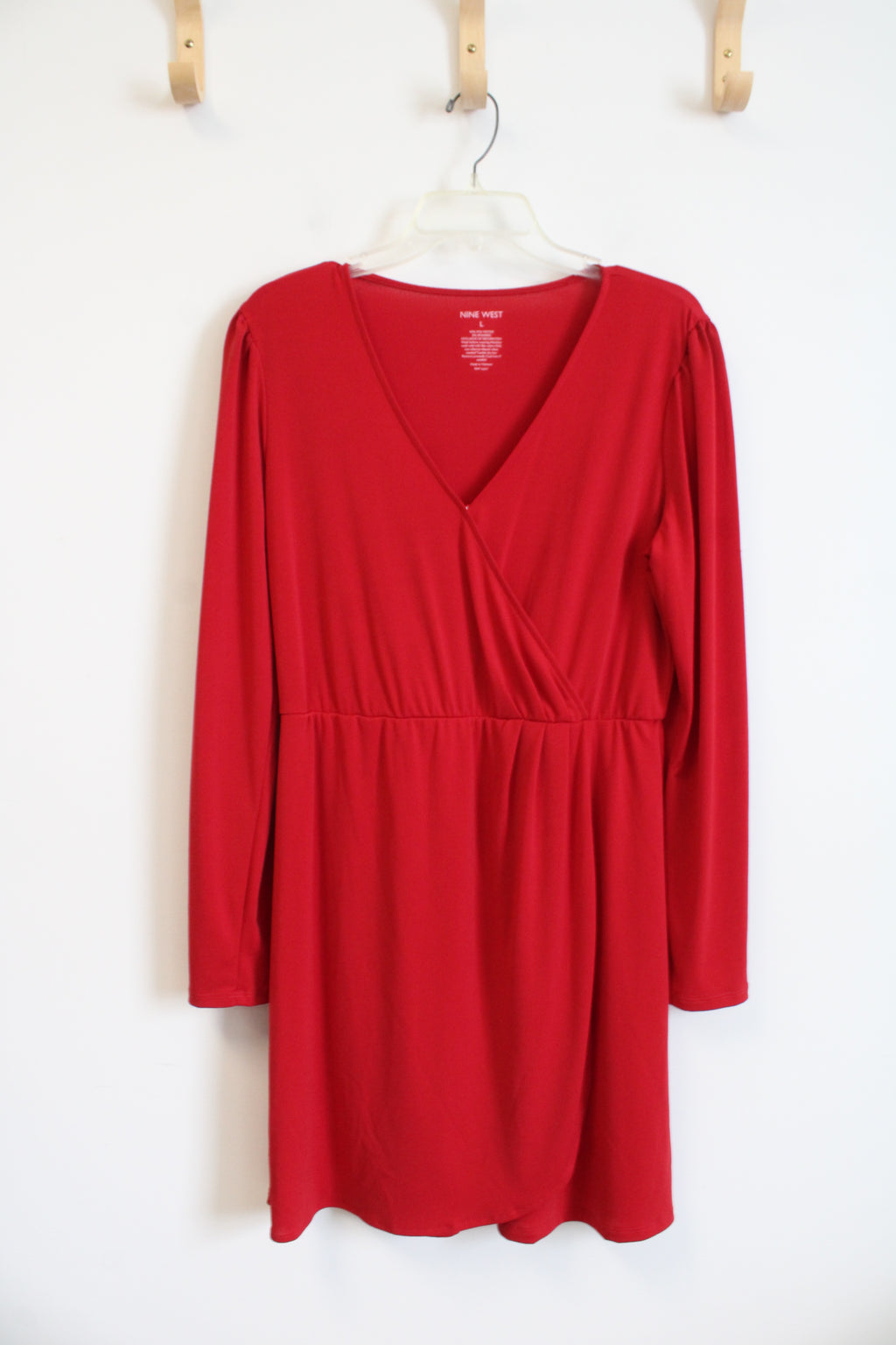 Nine West Red Wrap Long Sleeved Dress | L