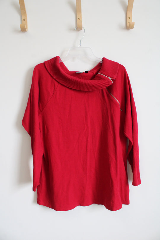 Rafaella Red Split Zip Collar Red Top | 2X