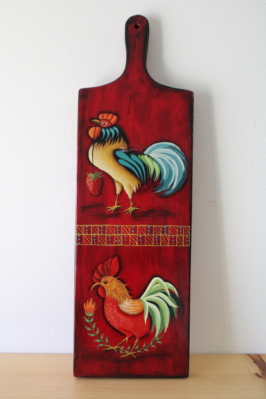 Rooster Red Painted Decorative Cutting/Serving Board