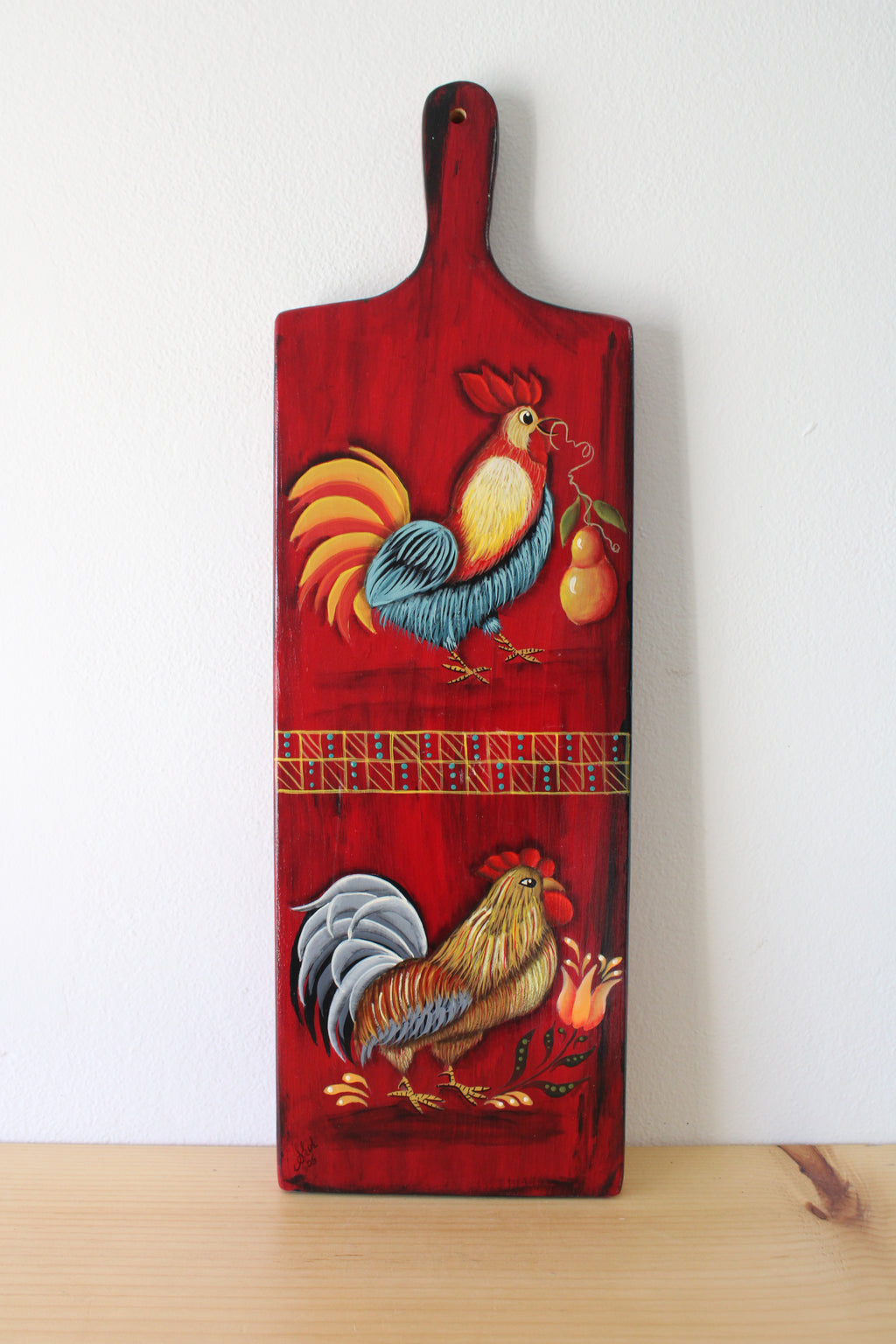 Rooster Red Painted Decorative Cutting/Serving Board