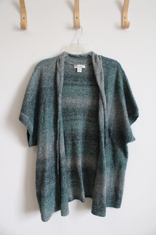 CJ Banks Green Knit Short Sleeved Open Cardigan | 2X