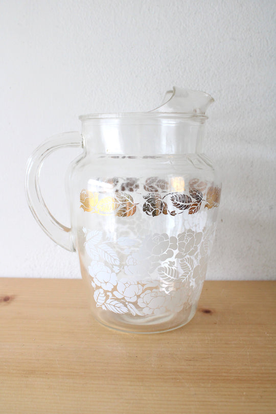 Anchor Glass White Gold Floral Drink Pitcher