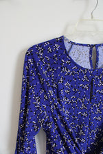 NEW Kasper Blue Black & White Textured Tied Front Top | M